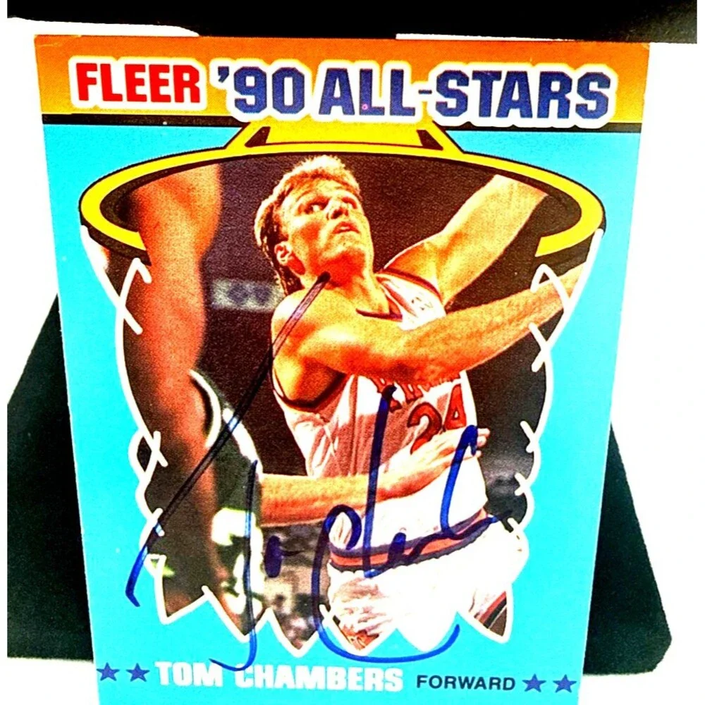 Tom Chambers Autographed 1990 Fleer Basketball HOF ALL STAR Suns Card NBA #8